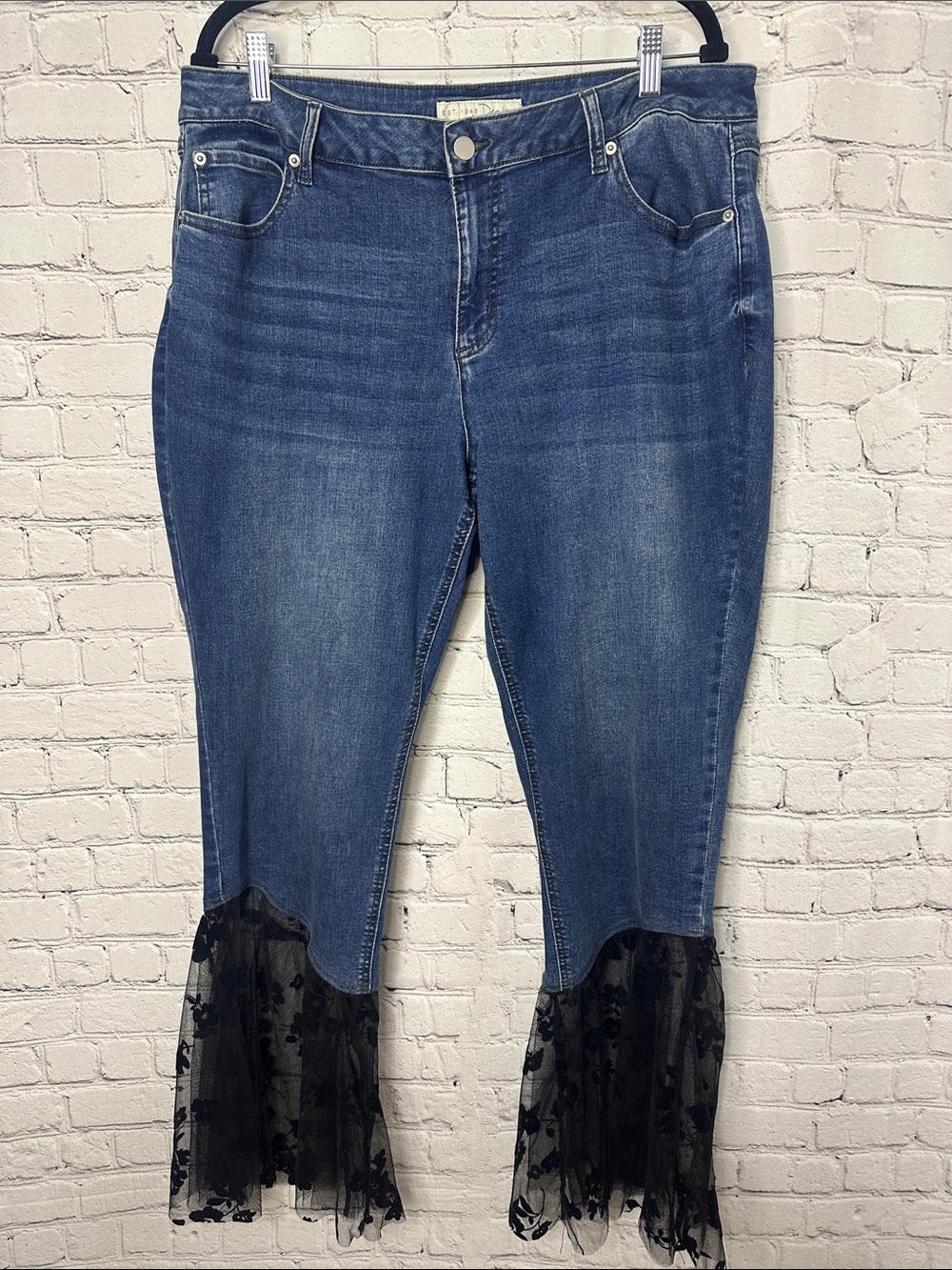 Cato Est 1946 Denim Floral Mesh Hem Flare Jeans 18W